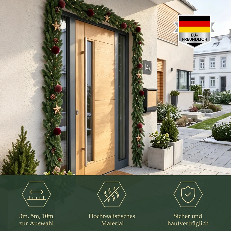 Salcar Künstliche Tannengirlande aus 100 % PE – Naturgetreu, dicht & flexibel, 3 m / 5 m / 10 m