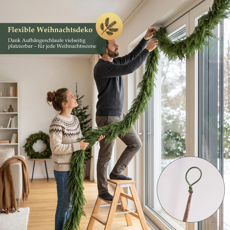 Salcar Künstliche Tannengirlande aus 100 % PE – Naturgetreue Weihnachtsgirlande, extra dicht, 3 m / 5 m