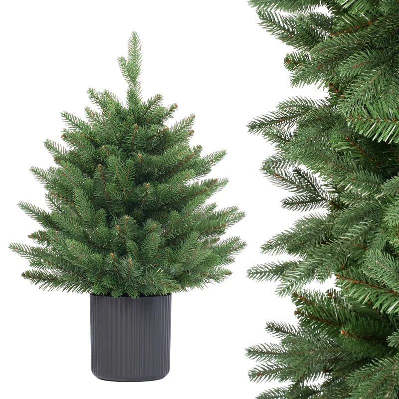 Salcar Künstlicher Weihnachtsbaum Nordmanntanne – PE & PVC, kleiner Christbaum mit dekorativem Topf, 60/90/120 cm