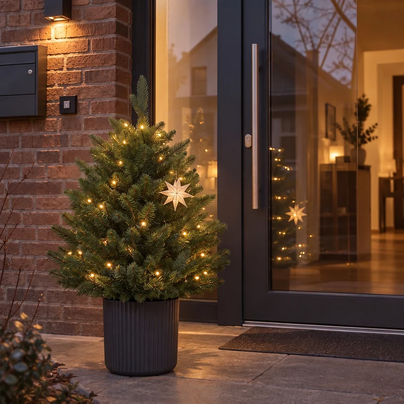 Salcar Künstlicher Weihnachtsbaum Nordmanntanne – PE & PVC, kleiner Christbaum mit dekorativem Topf, 60/90/120 cm