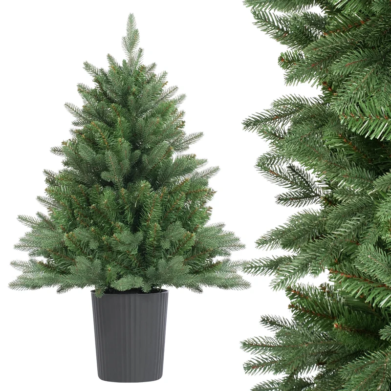 Salcar Künstlicher Weihnachtsbaum Nordmanntanne – PE & PVC, kleiner Christbaum mit dekorativem Topf, 60/90/120 cm
