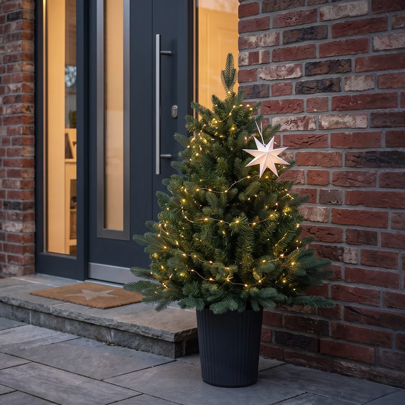 Salcar Künstlicher Weihnachtsbaum Nordmanntanne – PE & PVC, kleiner Christbaum mit dekorativem Topf, 60/90/120 cm