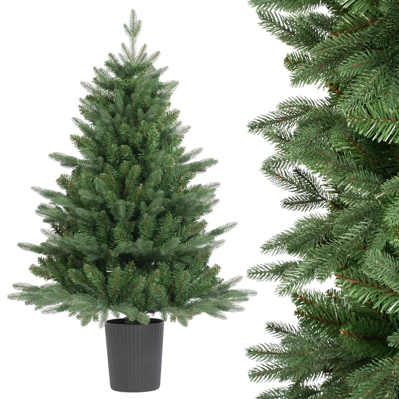Salcar Künstlicher Weihnachtsbaum Nordmanntanne – PE & PVC, kleiner Christbaum mit dekorativem Topf, 60/90/120 cm
