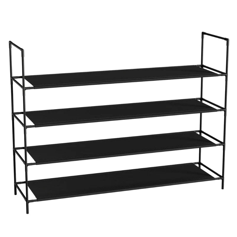 Sekey Schuhregal 3/4 Ebenen – Stapelbares Schuhregal aus Metall und Vliesstoff, platzsparend, stabil, ohne Bohren, für Flur, Schlafzimmer & Bad, Schwarz