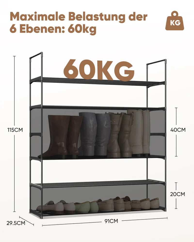 Sekey 6-stöckiges Schuhregal aus Metall – Großes Fassungsvermögen & platzsparende Aufbewahrung für alle Schuharten