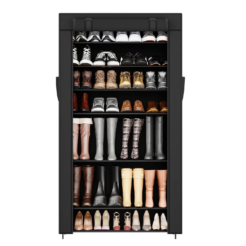 Sekey Schuhschrank mit 9 Ebenen – Multifunktionales Schuhregal mit Staubschutz, 2 Größen wählbar (58 oder 85 cm Breite), anpassbare Ablagen, einfache Montage, Schwarz