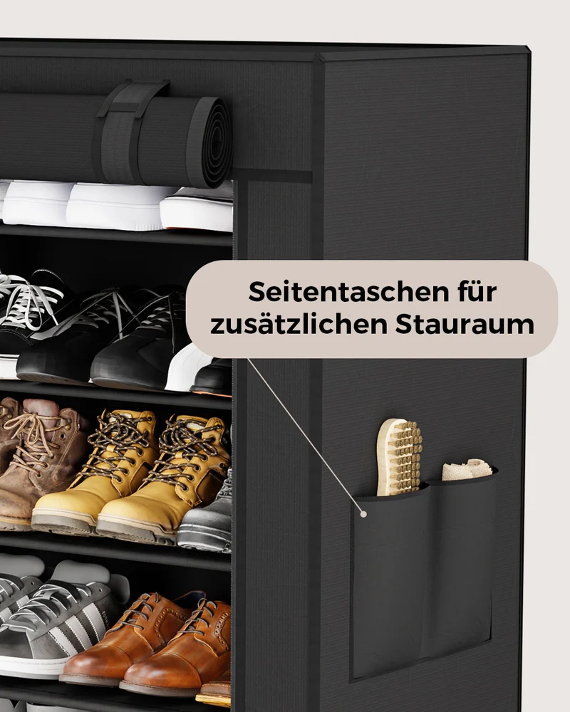 Sekey Schuhschrank mit 9 Ebenen – Multifunktionales Schuhregal mit Staubschutz, 2 Größen wählbar (58 oder 85 cm Breite), anpassbare Ablagen, einfache Montage, Schwarz