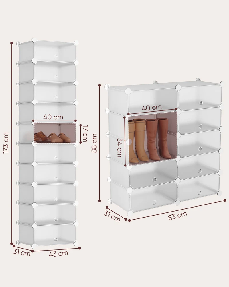 Sekey Schuhschrank mit 10 Fächern – Modularer Schuhorganizer für bis zu 20 Paar Schuhe, stabil & platzsparend, inkl. Hammer & Kippschutz