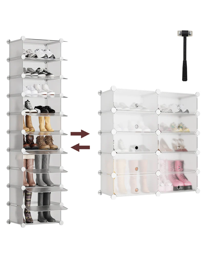 Sekey Schuhschrank mit 10 Fächern – Modularer Schuhorganizer für bis zu 20 Paar Schuhe, stabil & platzsparend, inkl. Hammer & Kippschutz