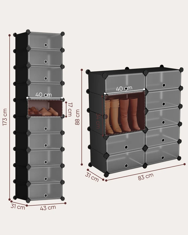 Sekey Schuhschrank mit 10 Fächern – Modularer Schuhorganizer für bis zu 20 Paar Schuhe, stabil & platzsparend, inkl. Hammer & Kippschutz