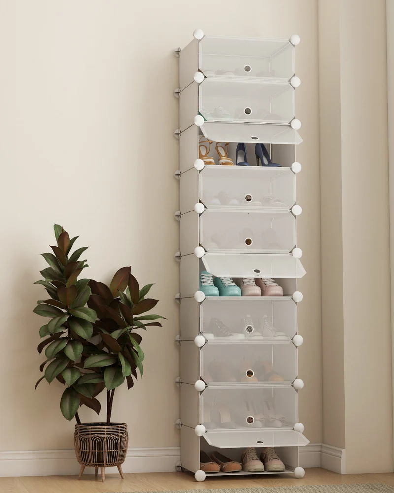 Sekey Schuhschrank mit 10 Fächern – Modularer Schuhorganizer für bis zu 20 Paar Schuhe, stabil & platzsparend, inkl. Hammer & Kippschutz