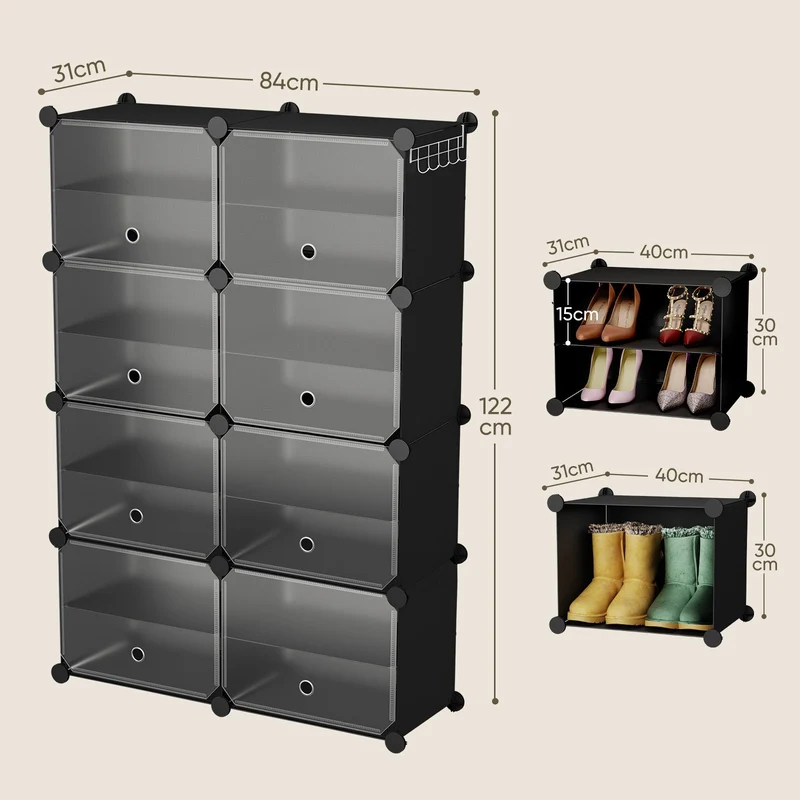Sekey Schuhschrank Schwarz – Modulares Stecksystem, stabil & platzsparend, ideal für Flur & Kleiderschrank