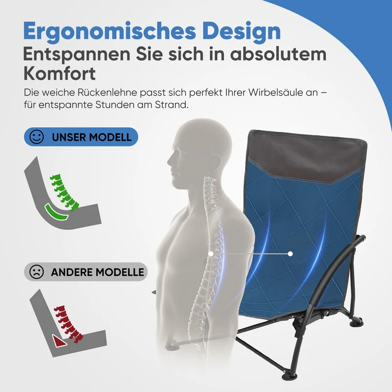Sekey Faltbarer Strandliegestuhl mit gepolsterten Armlehnen – Leichter Campingstuhl bis 200 kg belastbar