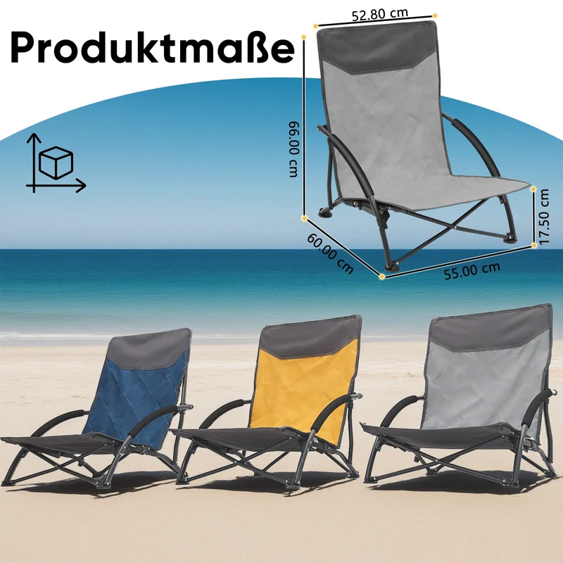 Sekey Faltbarer Strandliegestuhl mit gepolsterten Armlehnen – Leichter Campingstuhl bis 200 kg belastbar