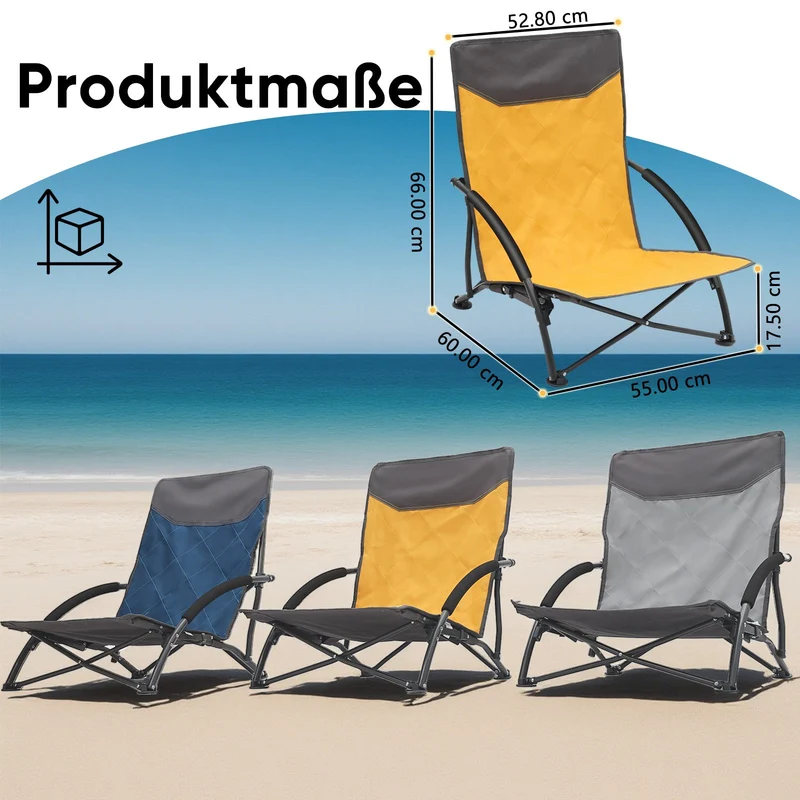 Sekey Faltbarer Strandliegestuhl mit gepolsterten Armlehnen – Leichter Campingstuhl bis 200 kg belastbar