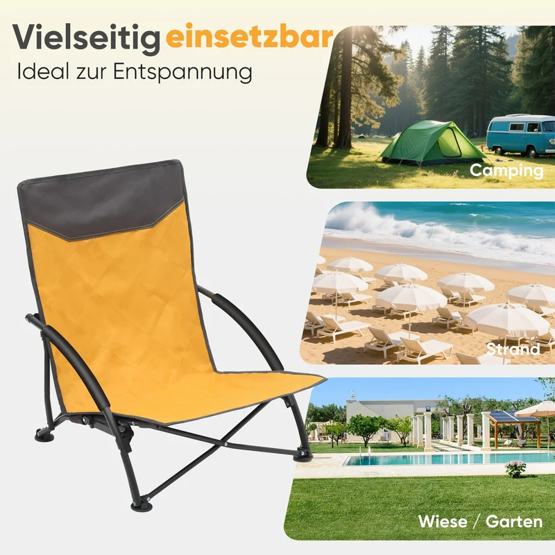 Sekey Faltbarer Strandliegestuhl mit gepolsterten Armlehnen – Leichter Campingstuhl bis 200 kg belastbar