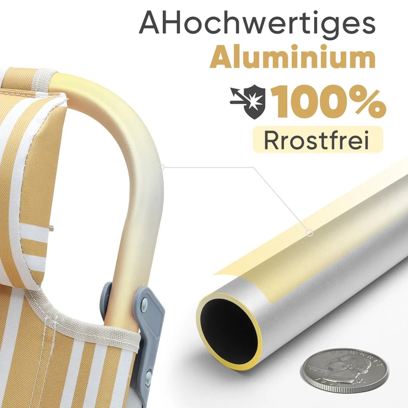 Sekey Faltbarer Aluminium-Strandstuhl mit verstellbarer Rückenlehne & Teakholz-Armlehnen – mit Kühltasche & Zubehör