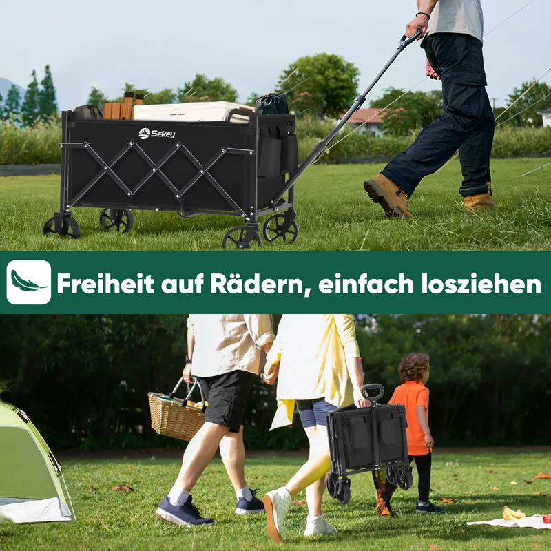 Sekey 4029 Klappbarer Bollerwagen mit Bremse – Platzsparender Handwagen für Ausflüge & Einkäufe