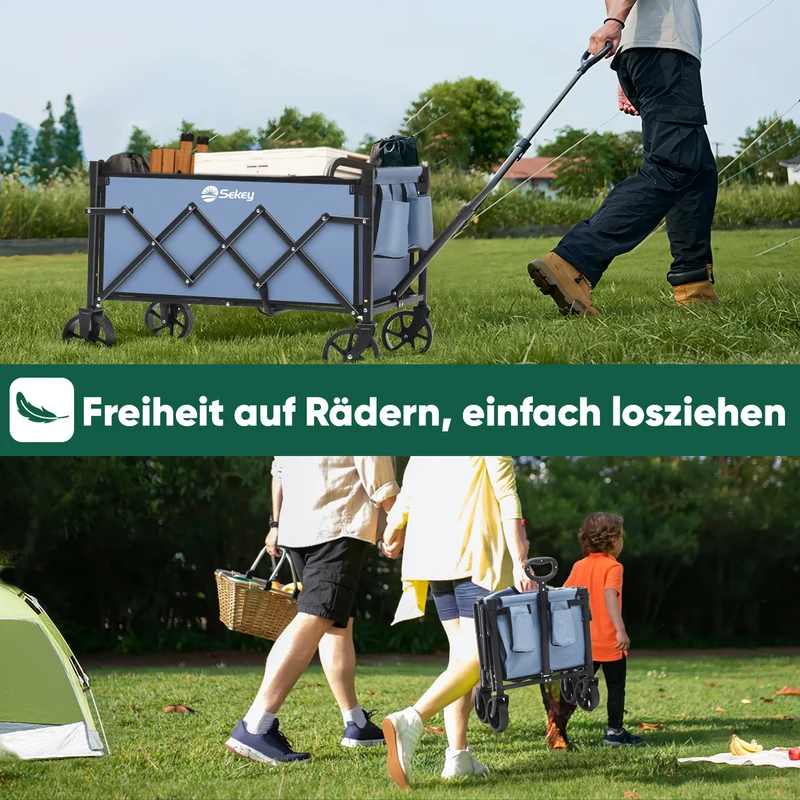 Sekey 4029 Klappbarer Bollerwagen mit Bremse – Platzsparender Handwagen für Ausflüge & Einkäufe
