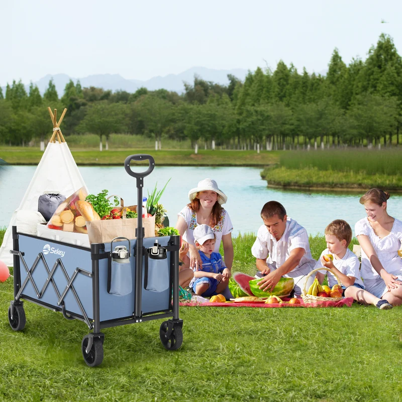 Sekey 4029 Klappbarer Bollerwagen mit Bremse – Platzsparender Handwagen für Ausflüge & Einkäufe