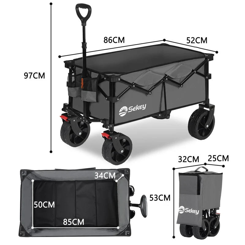 Sekey 4020 Faltbarer Bollerwagen 150kg mit Bremsen & Breitreifen – Robuster Handwagen für Gelände & Outdoor