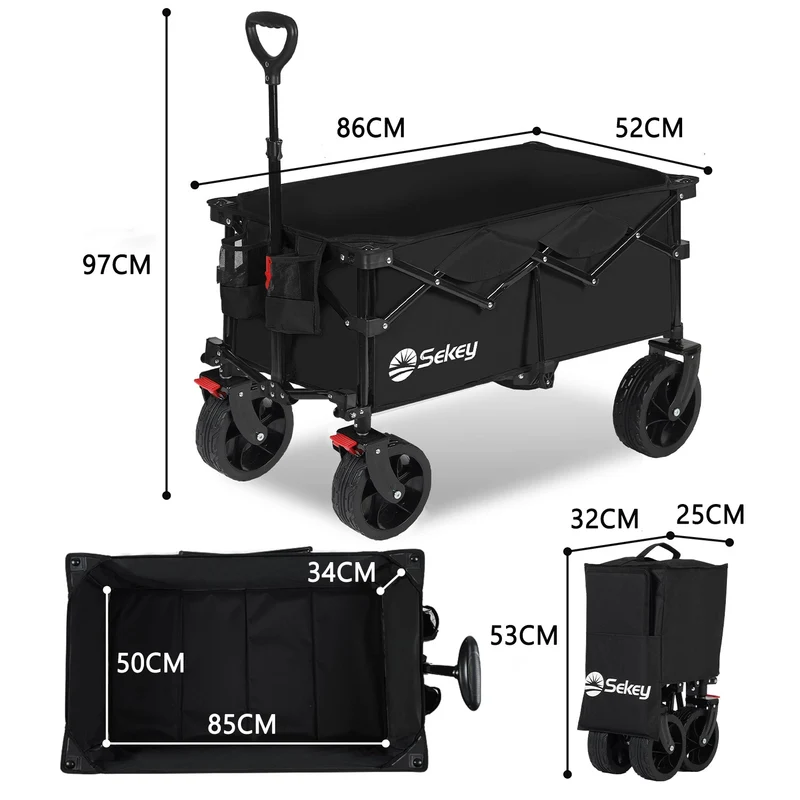 Sekey 4020 Faltbarer Bollerwagen 150kg mit Bremsen & Breitreifen – Robuster Handwagen für Gelände & Outdoor