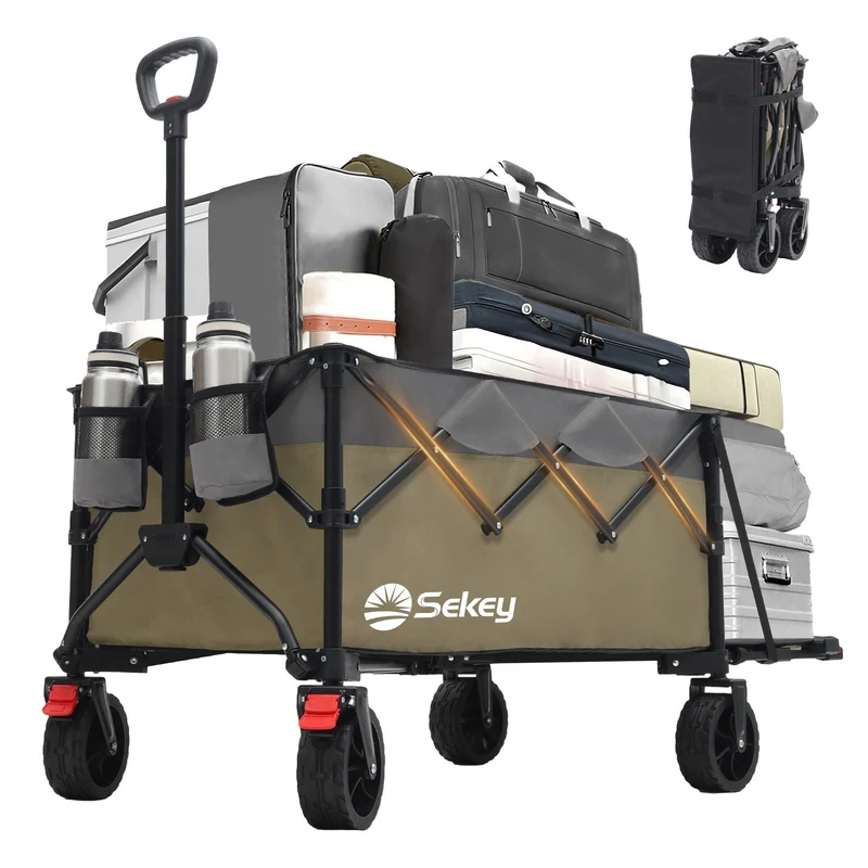 Faltbarer Handwagen 120 kg Traglast – Kompakter Bollerwagen mit verlängerbarem Griff (bis 124 cm), ideal für Outdoor & Transport