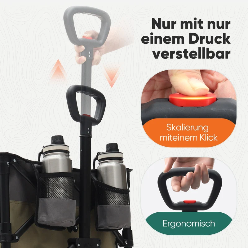 Faltbarer Handwagen 120 kg Traglast – Kompakter Bollerwagen mit verlängerbarem Griff (bis 124 cm), ideal für Outdoor & Transport