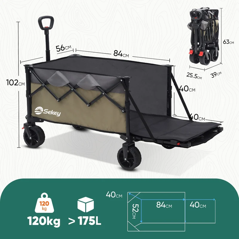 Faltbarer Handwagen 120 kg Traglast – Kompakter Bollerwagen mit verlängerbarem Griff (bis 124 cm), ideal für Outdoor & Transport