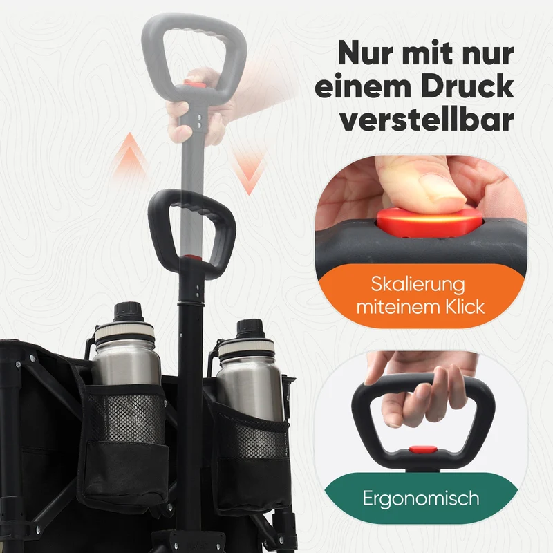 Faltbarer Handwagen 120 kg Traglast – Kompakter Bollerwagen mit verlängerbarem Griff (bis 124 cm), ideal für Outdoor & Transport