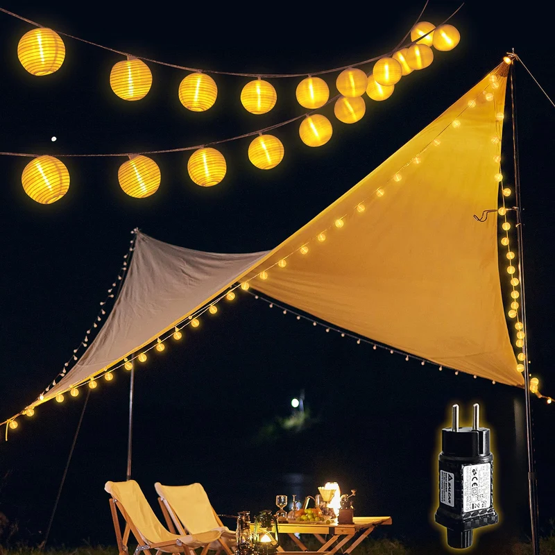 Salcar LED Lichterkette Außen mit Lampions – Warmweiß, Wetterfest, Timer & 8 Modi, Strombetrieben für Garten, Terrasse, Balkon & Hof