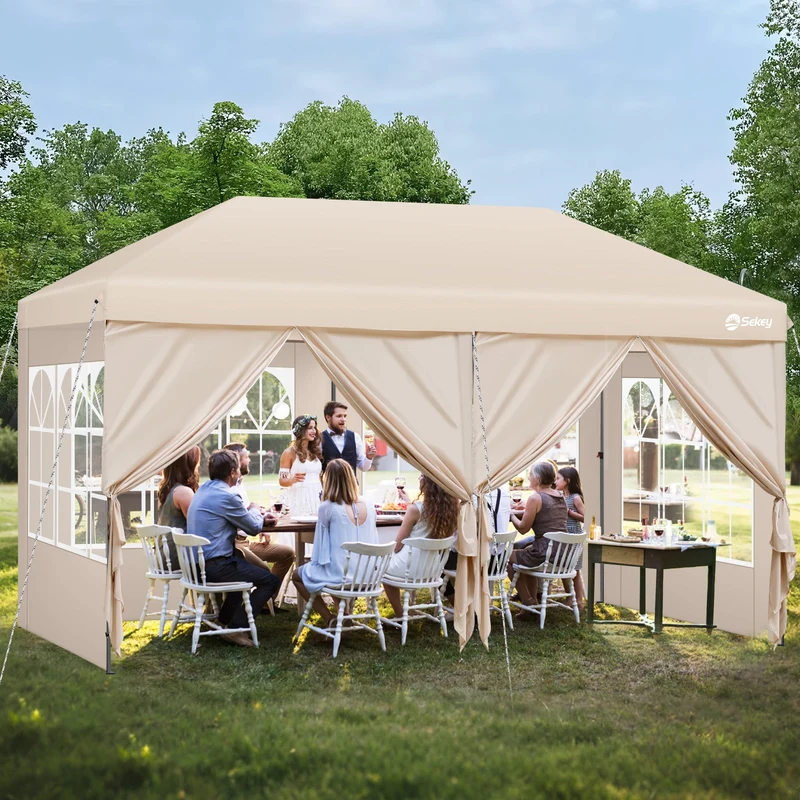 Sekey Faltpavillon 3x6m mit 6 Seitenteilen, One-Touch-System, UV50+ & wasserdicht, Höhenverstellbar (250–270cm), inkl. Sandsäcke & Tragetasche
