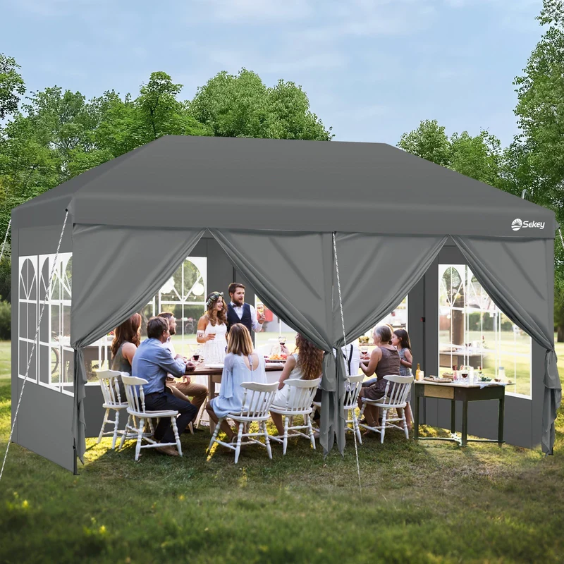 Sekey Faltpavillon 3x6m mit 6 Seitenteilen, One-Touch-System, UV50+ & wasserdicht, Höhenverstellbar (250–270cm), inkl. Sandsäcke & Tragetasche