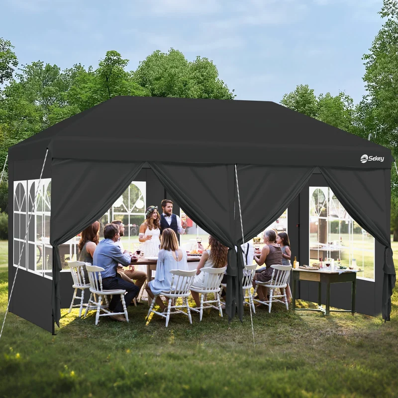 Sekey Faltpavillon 3x6m mit 6 Seitenteilen, One-Touch-System, UV50+ & wasserdicht, Höhenverstellbar (250–270cm), inkl. Sandsäcke & Tragetasche