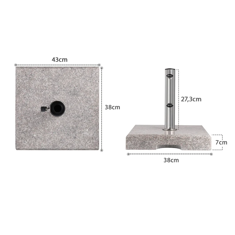 Sekey Granit Sonnenschirmständer 25 kg – Rechteckiger Betonschirmständer für Balkon & Terrasse