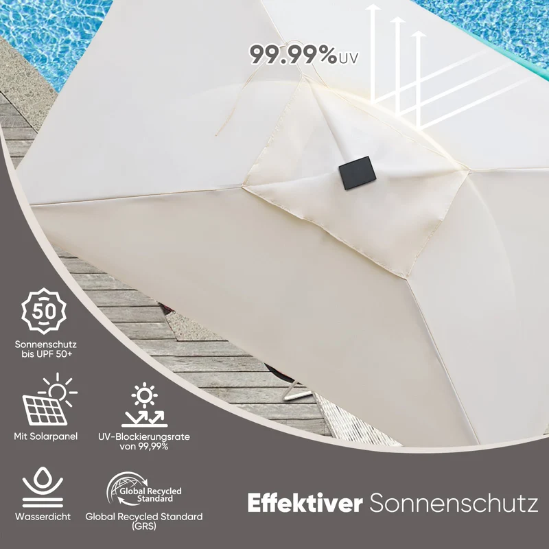 Sekey Sonnenschirm 210 x 140 cm Aluminum Sonnenschirm Rechteckig, mit Kurbel