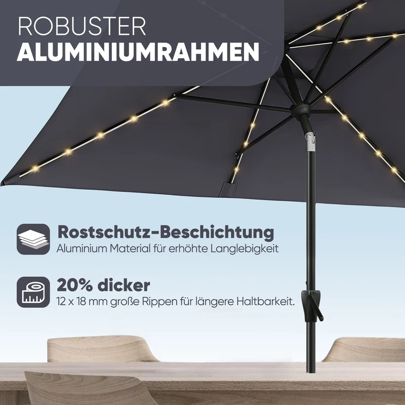 Sekey Sonnenschirm 210 x 140 cm Aluminum Sonnenschirm Rechteckig, mit Kurbel