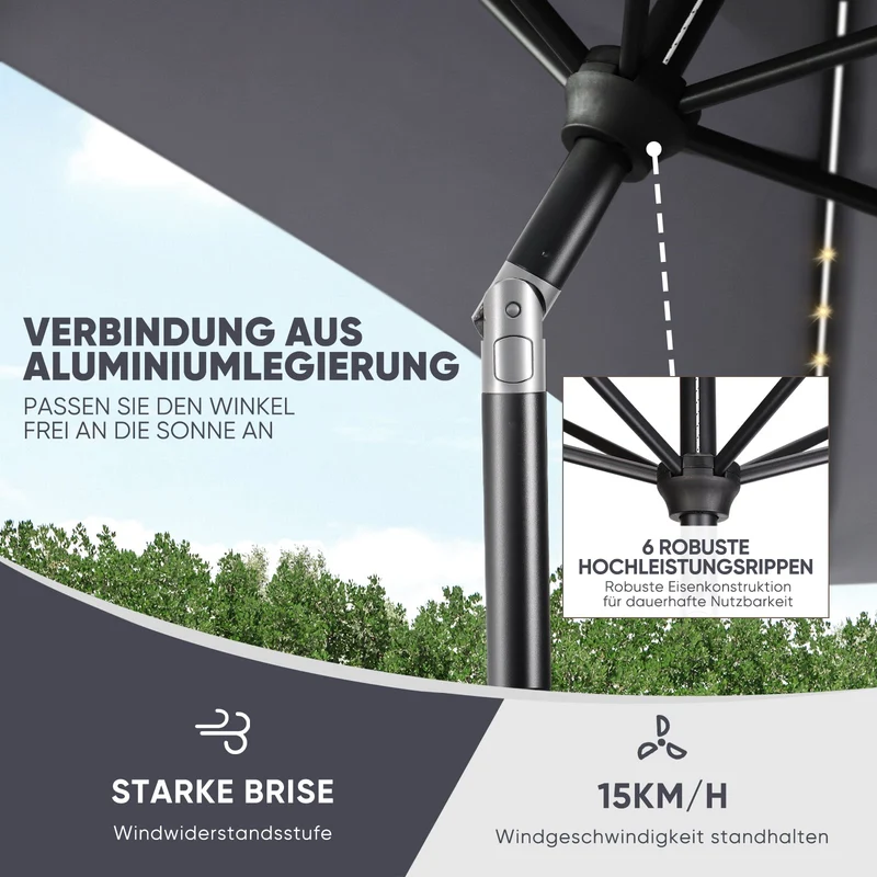 Sekey Sonnenschirm 210 x 140 cm Aluminum Sonnenschirm Rechteckig, mit Kurbel