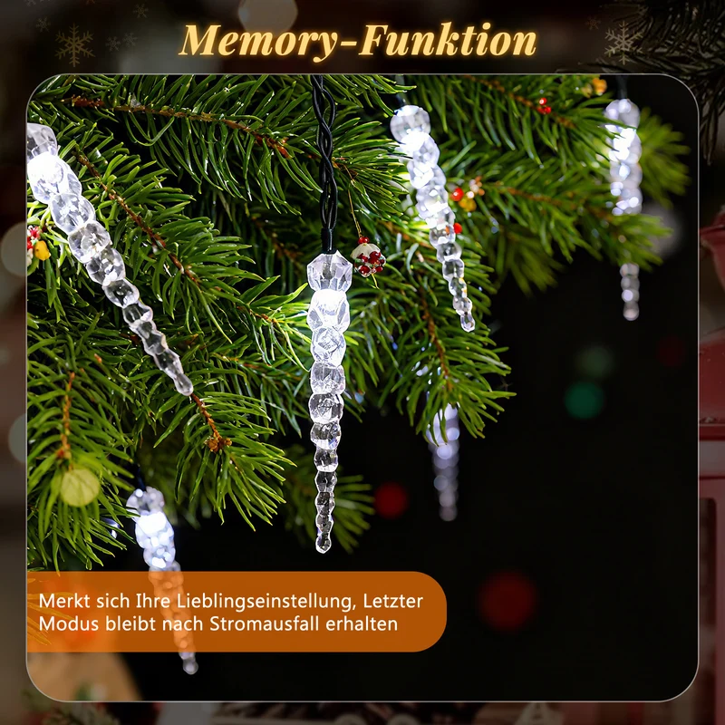 Salcar LED Lichterkette Weihnachtsbaum mit funkelnden Eiszapfen – Warm- & Kaltweiß, 11 Modi, Timer & Fernbedienung, IP44 wassergeschützt für Innen & Außen