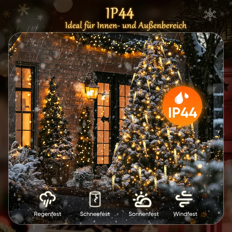 Salcar LED Lichterkette Weihnachtsbaum mit funkelnden Eiszapfen – Warm- & Kaltweiß, 11 Modi, Timer & Fernbedienung, IP44 wassergeschützt für Innen & Außen