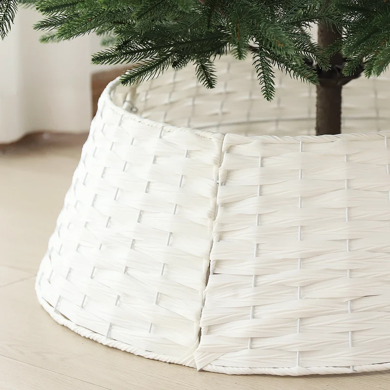 Salcar Weihnachtsbaumdecke aus Poly-Rattan in Weiß – Eleganter Weihnachtsbaumrock, Ø 60 / 66 cm, Stilvolle Abdeckung für den Baumständer