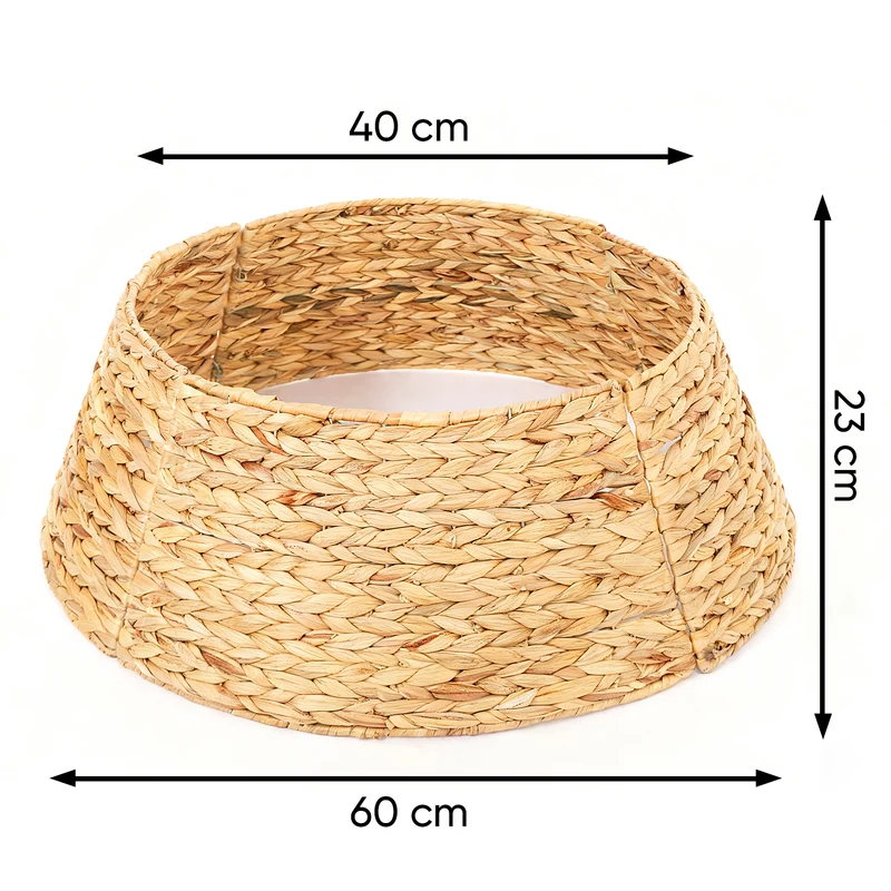 Salcar Weihnachtsbaumdecke aus Wasserhyazinthe – Handgefertigter Weihnachtsbaum Kragen in Natur, Ø 60 / 68 cm, Stilvoller Rattan Look