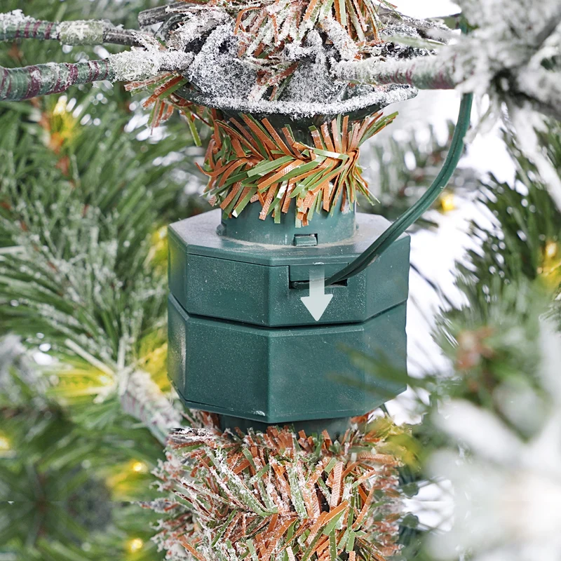 Salcar Künstlicher Weihnachtsbaum mit Schnee und LED Beleuchtung – Realistischer Tannenbaum mit Metallständer, 180 cm / 210 cm, warmweißes Licht