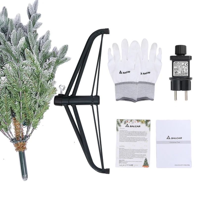 Salcar Künstlicher Weihnachtsbaum mit Schnee und LED Beleuchtung – Realistischer Tannenbaum mit Metallständer, 180 cm / 210 cm, warmweißes Licht