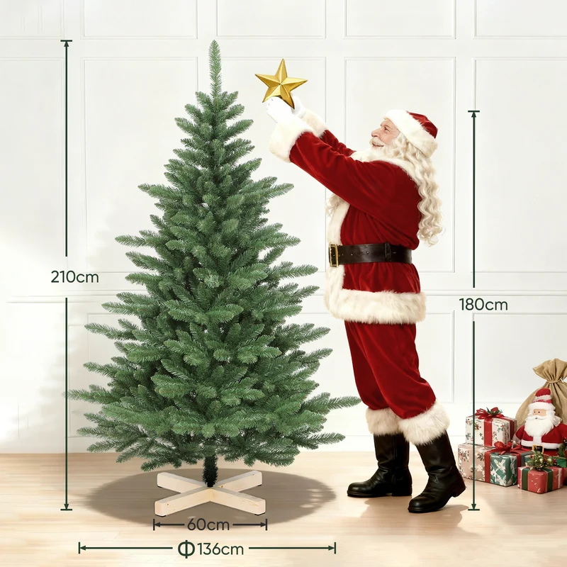 Salcar Künstlicher Weihnachtsbaum 180 cm / 210 cm – Realistischer PVC Tannenbaum mit Holzständer für Innen & Außen