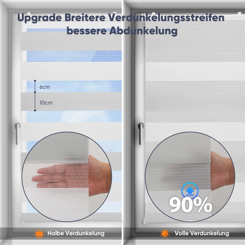 Sekey Doppelrollo Duo Rollo Klemmfix ohne Bohren Zweifarbiges Zebra Rollo mit extra breiten Stoffbahnen, freihängend, stufenlos verstellbar