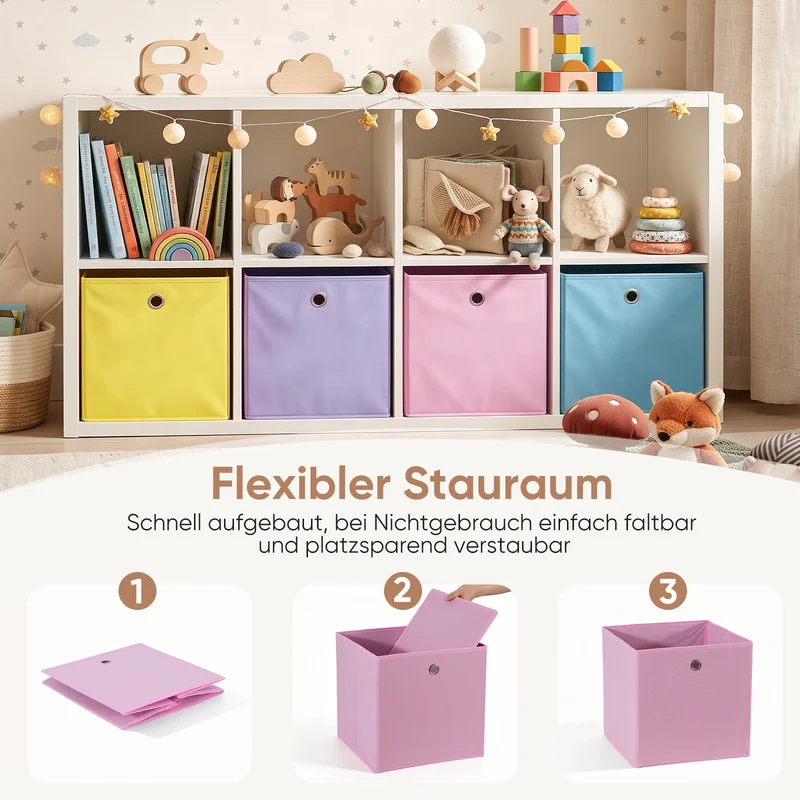 Sekey Aufbewahrungsboxen Stoff 6er Set 33x33x33 cm – Faltbare Ordnungsboxen für KALLAX Regal, Aufbewahrungswürfel mit Grifföse für Spielzeug, Kleidung und Bücher