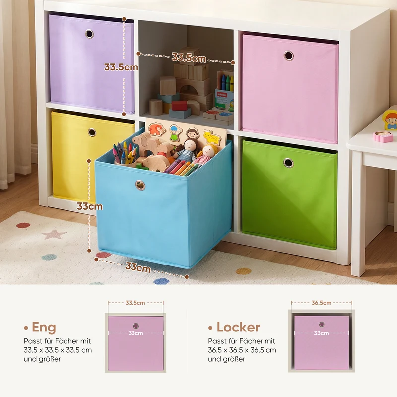 Sekey Aufbewahrungsboxen Stoff 6er Set 33x33x33 cm – Faltbare Ordnungsboxen für KALLAX Regal, Aufbewahrungswürfel mit Grifföse für Spielzeug, Kleidung und Bücher