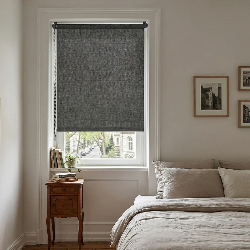 Sekey Klemmfix Seitenzugrollo Grau in Leinenoptik – Lichtdurchlässiges Fensterrollo ohne Bohren mit Klemmträgern & Schraubmontage