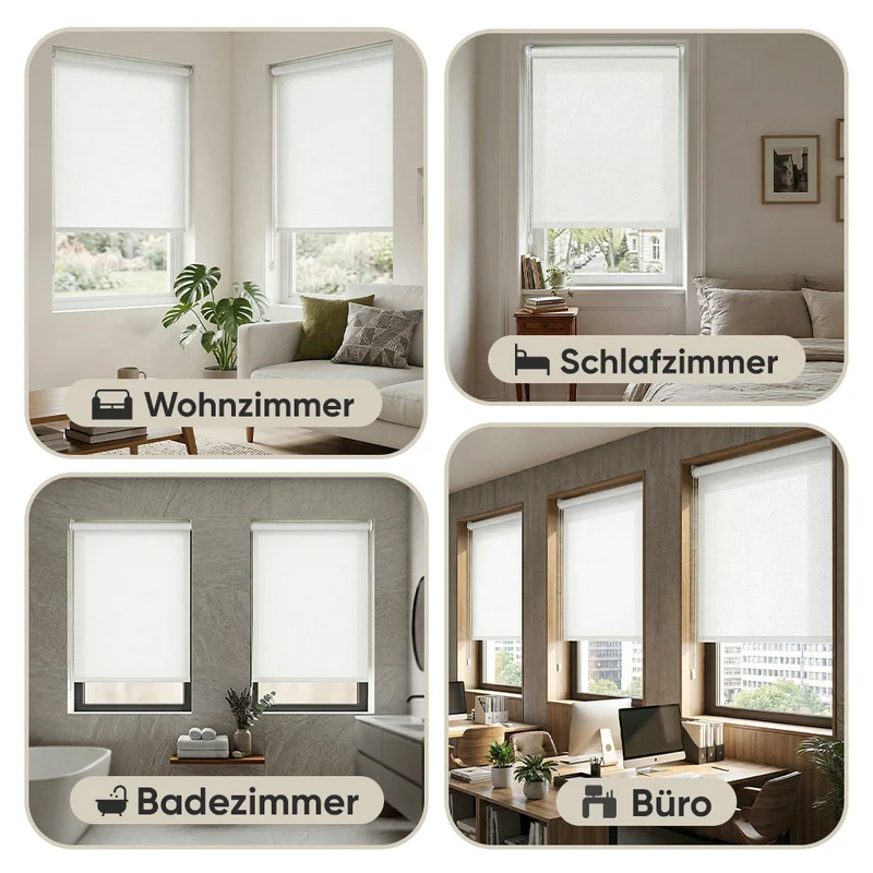 Sekey Klemmfix Seitenzugrollo in Leinenoptik Weiß – Lichtdurchlässiges Rollo ohne Bohren mit Klemmträgern & Schraubmontage, Uni Fensterrollo aus Papier-Polyester-Stoff